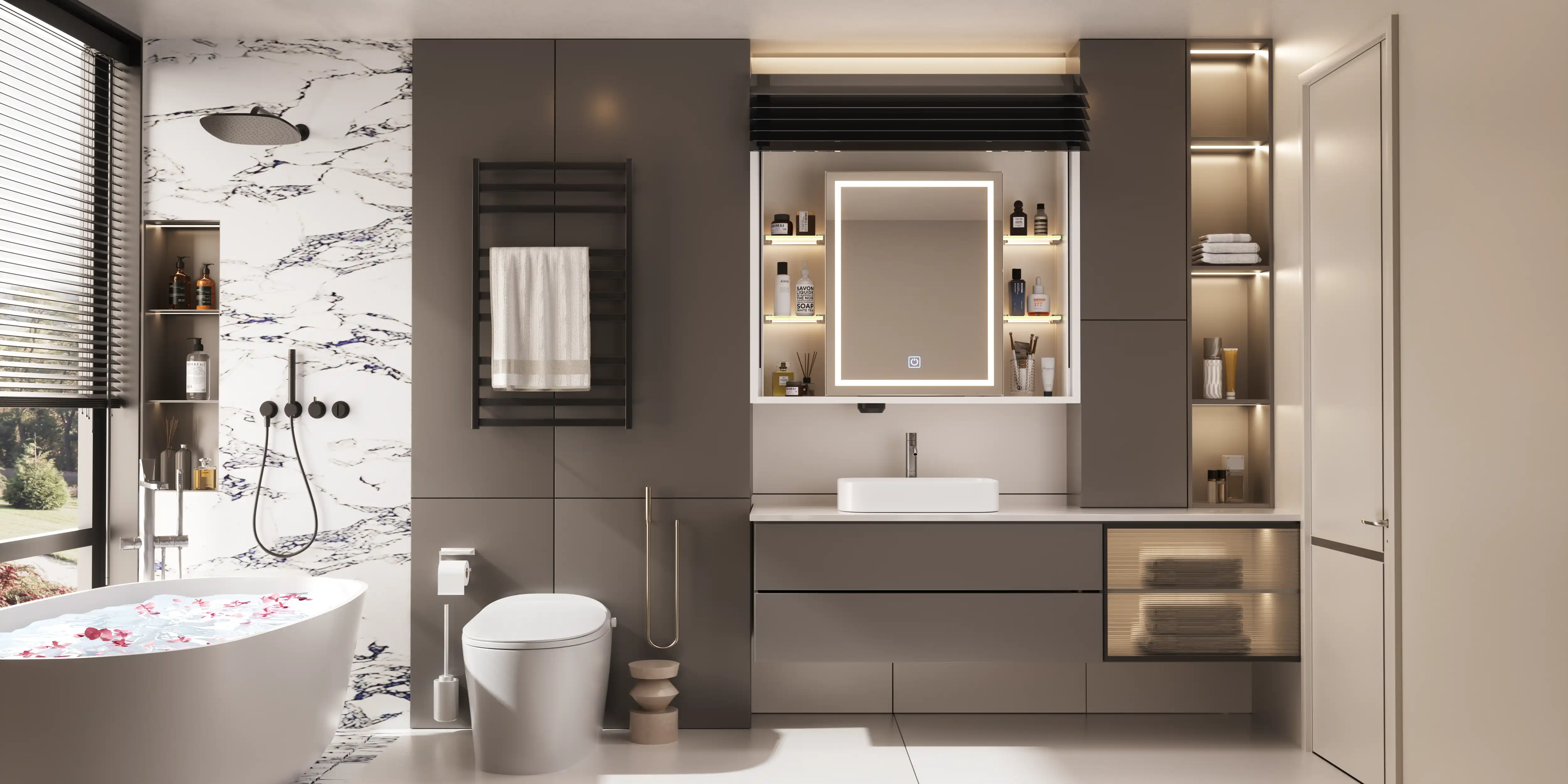 motorized‑intelligent‑mirror‑cabinet‑modern‑luxury‑bathroom‑scene motorized‑intelligent‑mirror‑cabinet‑modern‑luxury‑bathroom‑scene