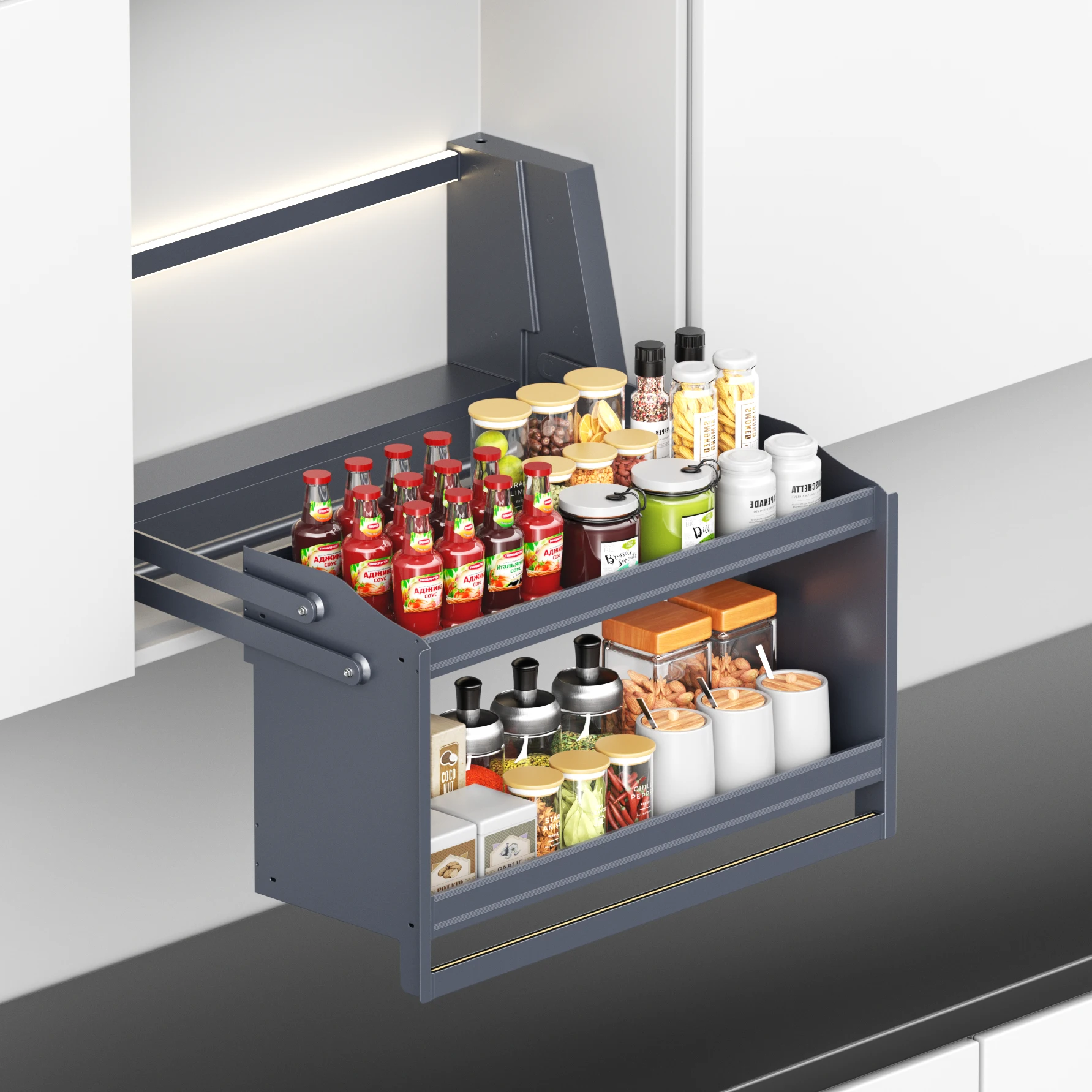 Motorized Pull-Down Shelf | Upper Cabinet Storage Solution