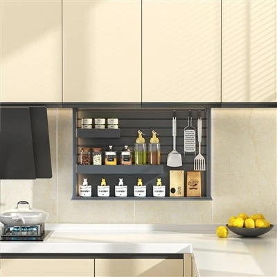 The Kitchen Cabinet Automatically Raises And Lowers The Spice Rack